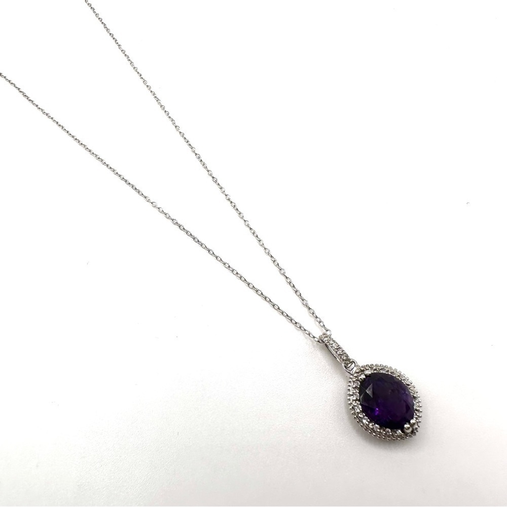 Dark Purple Amethyst Sterling Silver Pendant Necklace | N103